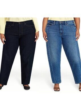 Time and Tru Women's High Rise Barrel Jeans, Rinse & Medium Wash, Size 16